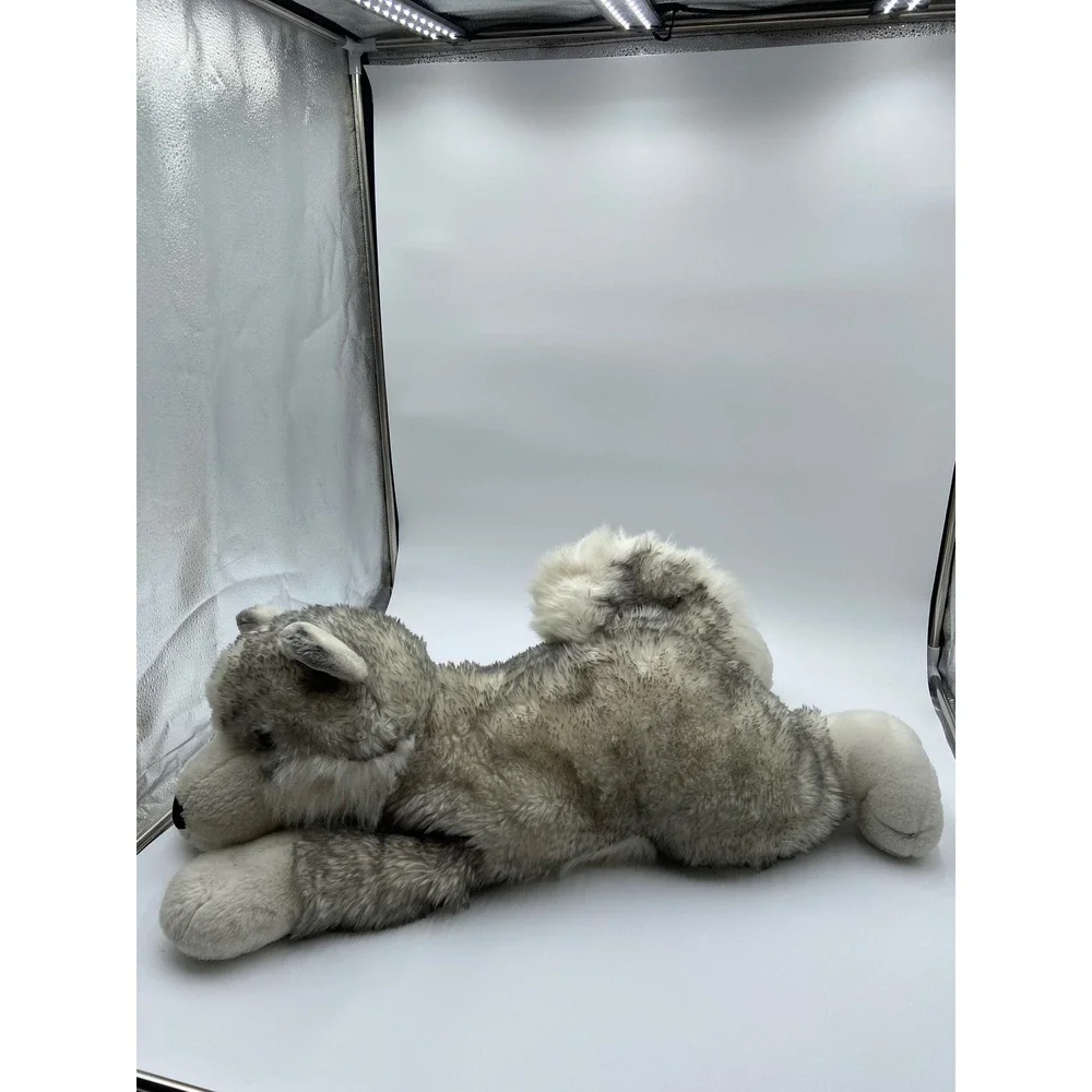 Aurora Husky Dog Plush Gray White Large 28 Inch Realistic Blue Eyes Lying Down